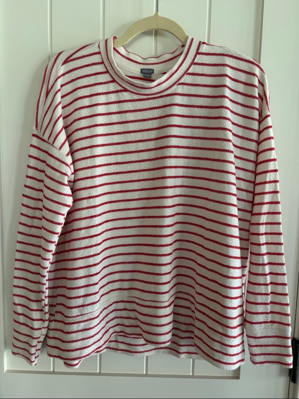 aerie White Crewneck with Red Stripes